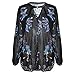 Obazidou Women Casual See Through Floral Print Long Sleeve Chiffon Shirt Blouse Tops Black Large