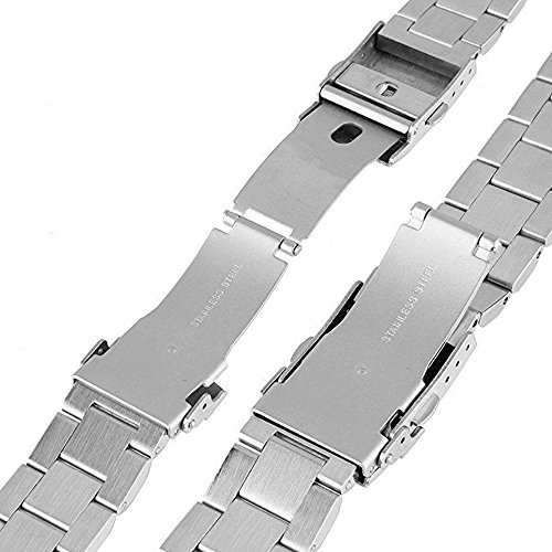 Silver/Black Stainless Steel Watch Bands Brushed Finish Watch Strap 18Mm/20Mm/22Mm/24Mm Double Buckle Bracelet #TOP4