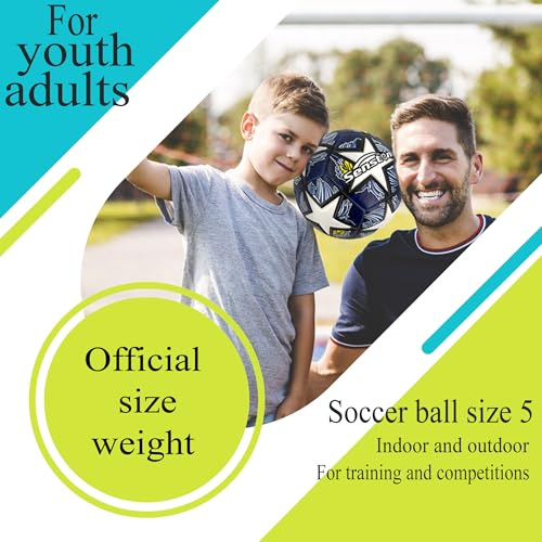 Image of Senston Soccer Ball for Kids and Adult Training Ball Black Size 5 Official Match Football Balls with Pump