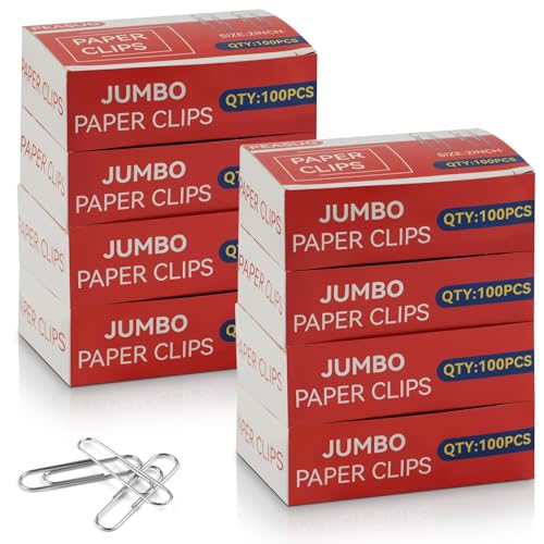 800 Pcs Jumbo Paper Clips, Large Smooth Paperclips for Home, School and Office Use, 2" Rustproof Metal Silver Paper Clips,8 Boxes of 100 Each, 2.0 inch