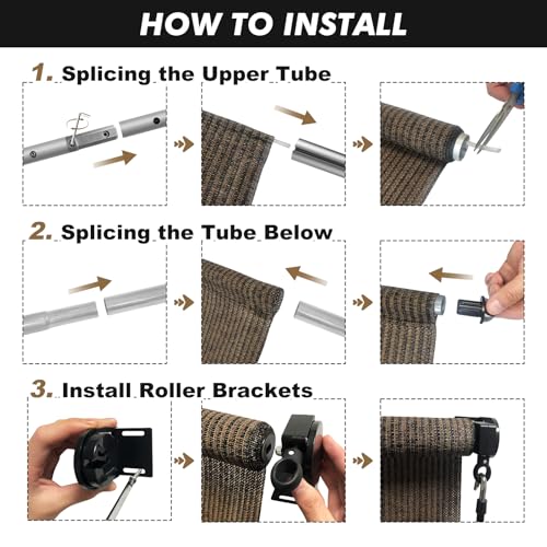 Image of Artpuch Patio Shades Roll Up Outdoor Roller Shade with Spliced Design, 135 inch W x 96 inch H Cordless Outside Blinds Cloth for Porch Pergola Gazebo, Mocha