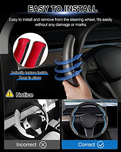 Canvcle Custom-Fit Steering Wheel Cover For Tesla, Telsa Model 3 / Y Carbon Fiber Steering Wheel Cover For Men/Women, Anti-Slip, Comfortable Grip, Breathable, Model 3 / Y Accessories (Grey) #TOP4