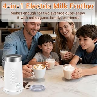 Milk Frother, 4-in-1 Electric Milk Steamer with Warm and Cold Foam Maker, Milk Heater and Warmer Hot & Cold Milk Foamer Maker for Latte Coffee Chocolate