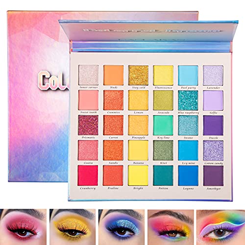 Niceface 30 Colors Rainbow Bright Eyeshadow Palette High Pigment Matte Shimmer Glitter Pop Fashion Powder Makeup Palette, Long-Lasting Waterproof Professional Eyeshadow Set #TOP5