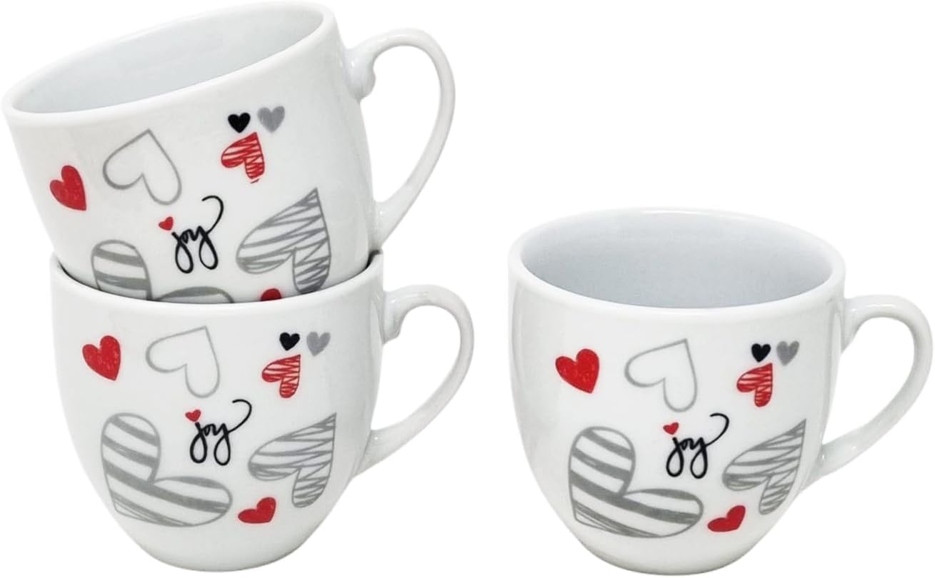 Servizio Set 6 Tazzine Da Caffè 90cc Con 6 Piattini Shabby Decorazioni Cuori 12 Pezzi Ceramica