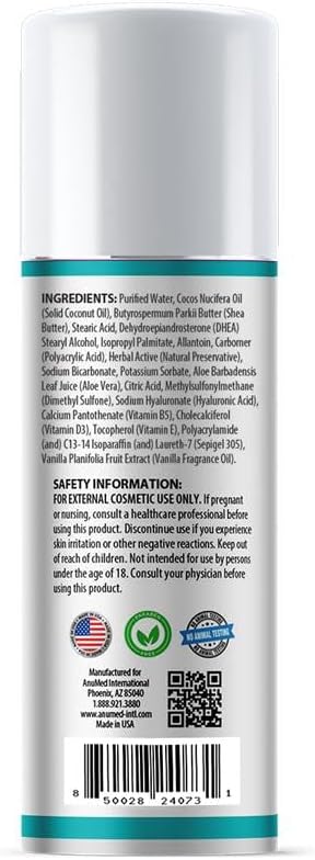 AnuMed International Anu-DHEA - All Natural Bioidentical DHEA 20mg Cream (Dehydroepiandrosterone) with Hyaluronic Acid, Vitamin B6, Essential Oils and Herbs. 3.4oz