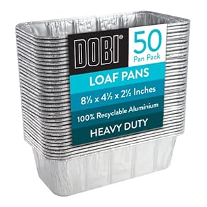 DOBI 2LB Loaf Pans (50 Pack) – Extra Strong Disposable Aluminum Foil Bread Pans for Baking, Standard Size Tins, Great for Homemade Bread, Side dishes, and Lasagna. Size: 8 1/2″ x 4 1/2″ x 2 1/2″