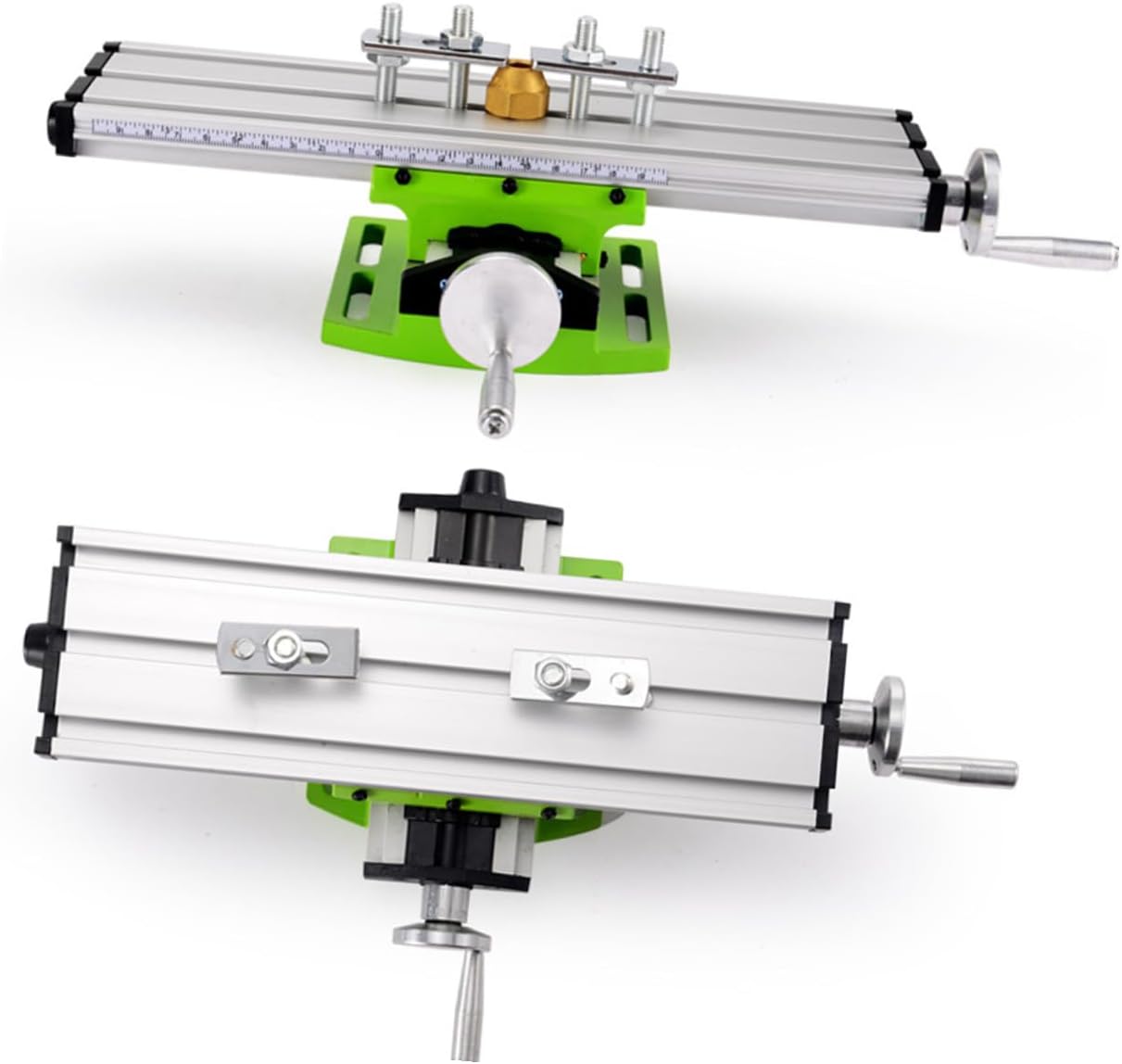 OSALADI High Precision Slipway Mini Drill Stand for Accurate Drilling | Bench Drill Rack, Hand Drill Support and Bracket, Silver and Light Green Aluminum Alloy, Stable Operation
