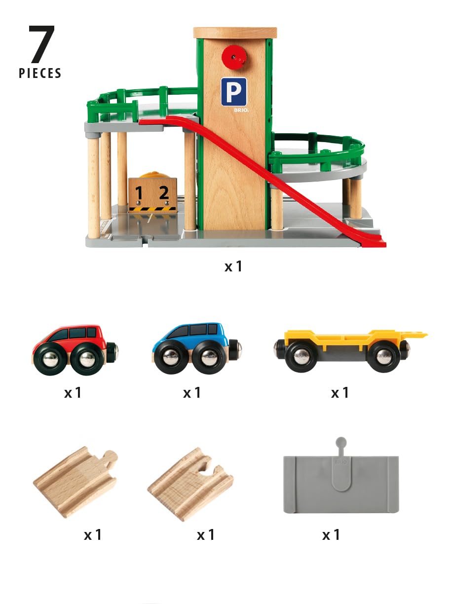 BRIO World 33204 Parkhaus, Straßen & Schienen - Eisenbahnzubehör Holzeisenbahn - Empfohlen für Kinder ab 3 Jahren
