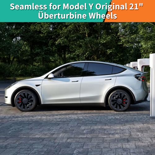 Image of Tesla Rim Protector Model Y 21 inch|Fit 21 Inch Uberturbine Wheel Covers 2020-2024|Hubcap Guards ABS Trim Rings for Curb Rush Prevention |Matte Black(Set of 4)|Tesla Model Y Accessories