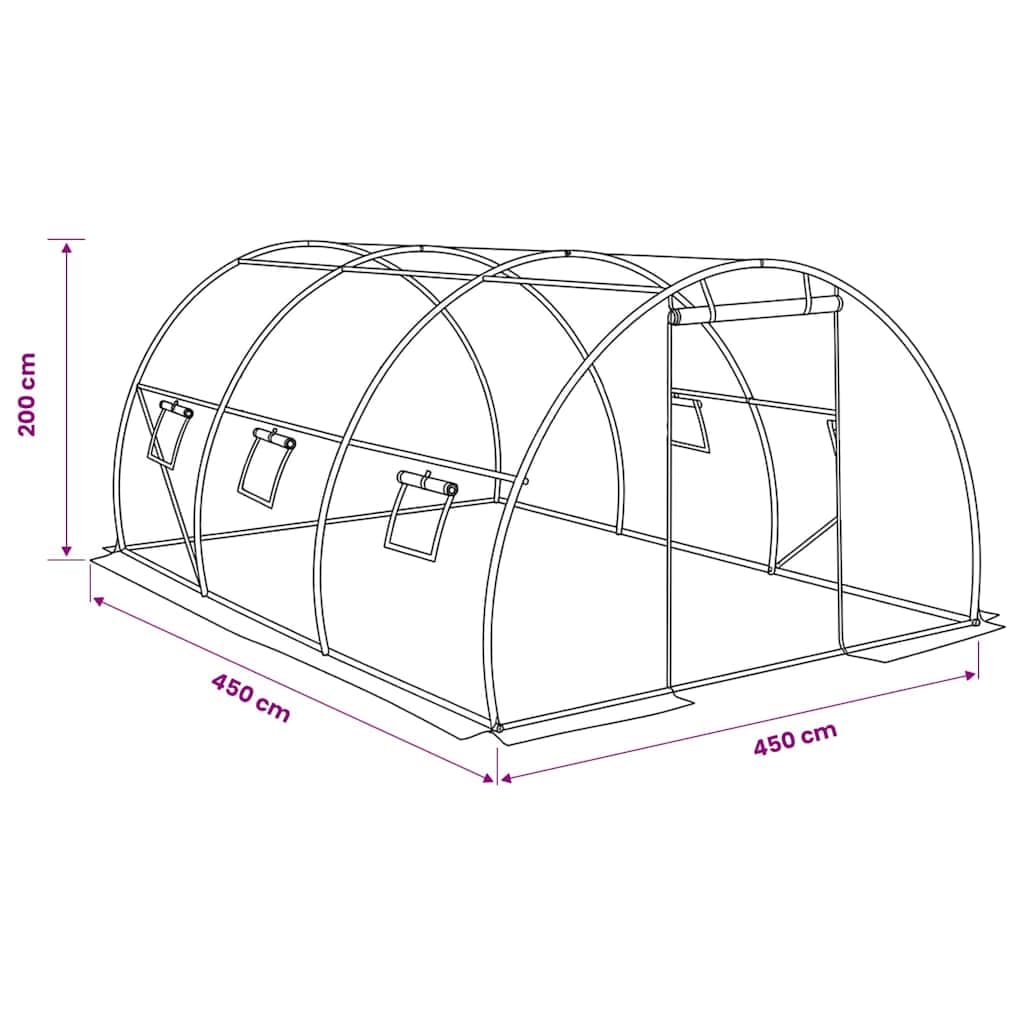 Szklarnia 13,5 m² 450 x 300 x 200 cm, 170 g m² siatka z polietylenu, ocynkowana rama stalowa, 6 okien, drzwi, do uprawy, kiełkowania, zimowania, ochrona przed mrozem, ogród warzywny