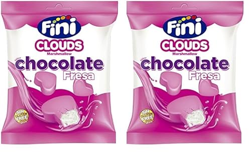 Fini Clouds Corazones de Fresa | Espumas dulces con Cobertura de Confitería | Nubes y Golosinas Sin Gluten - 80 gr (Paquete de 2)