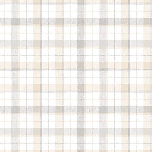 NORWALL CK26627 Linen Wallpaper Plaid, Grey, Beige
