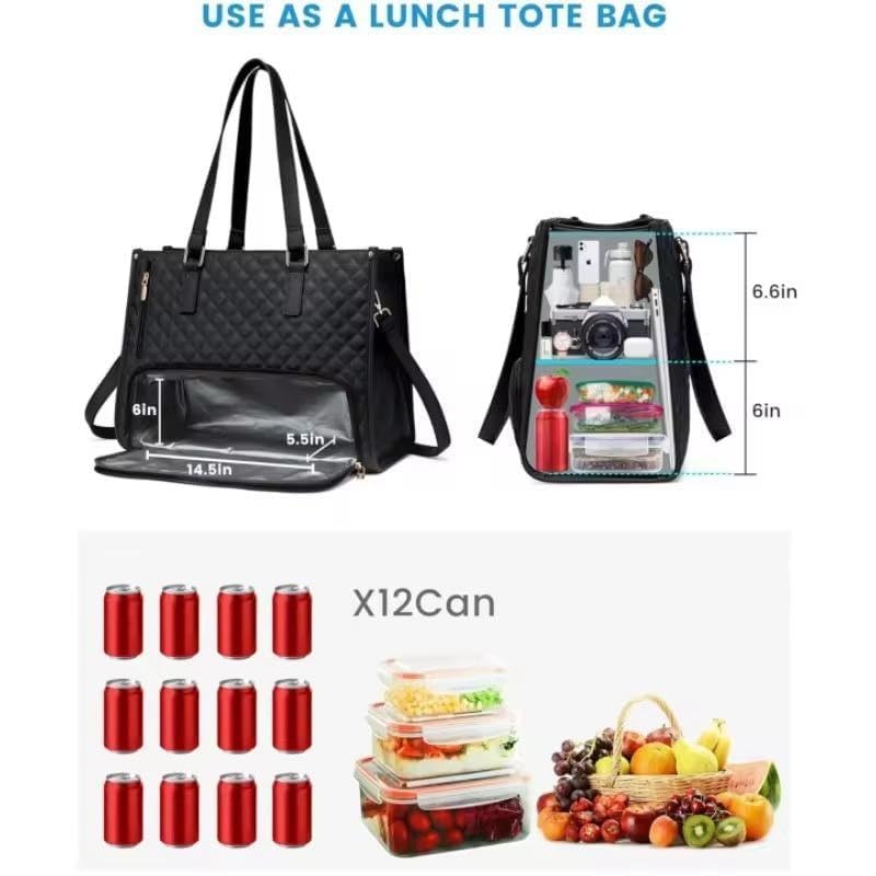 Image of Handcuffs Women's Lunch Tote Bag with Laptop Compartment 2-in-1 Insulated Lunch Tote & Work Handbag Fits 15.6 Inch Laptop Waterproof Office Tote for Work Travel & Picnic