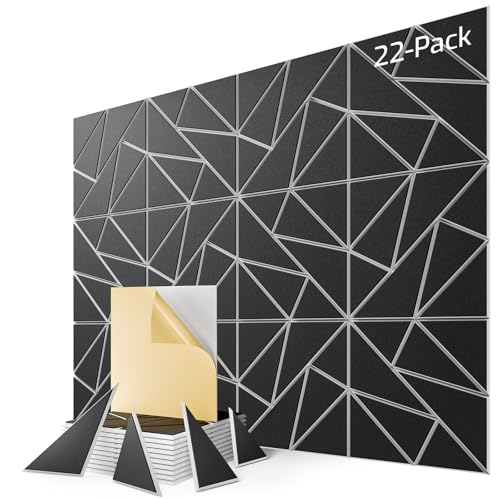 Image of 22-Pack Felt Acoustic Panels,12 inchx12 inchx0.4 inch Soundproof Wall Panels, Peel & Stick Sound Proof Foam Panels for Walls, Geometric Noise Reduction Panels for Home Office,Studio (Black on White)