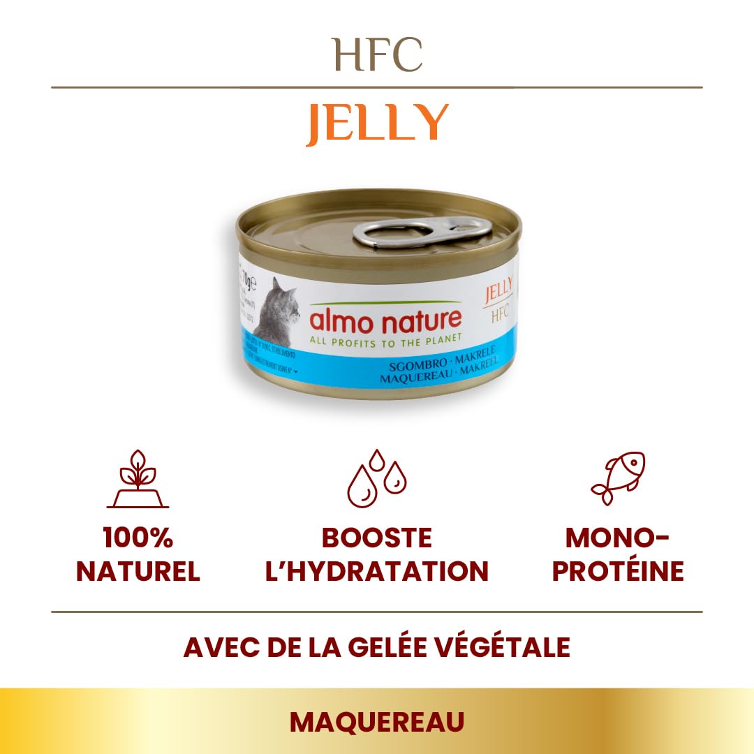 Almo Nature HFC Jelly - Nourriture Humide pour Chat Adulte - Maquereau - 70 g x 24 Boîtes