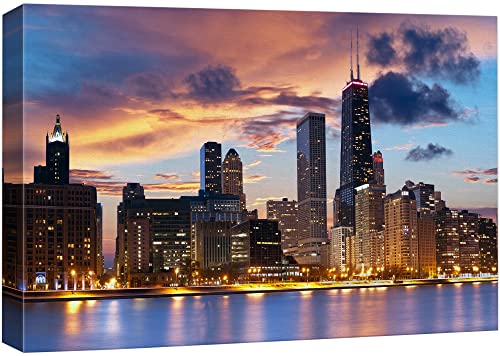 wall26 Canvas Print Wall Art Chicago City Sunset Night...
