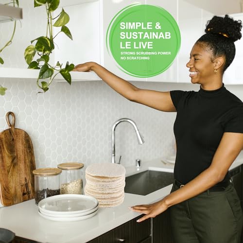 Image of Compostable Scrub Sponges 15 Pack, Long Lasting Power Scrubbing Loofah Cleaning Sponge for Dishes, Pans, Bathtub, Naturally, Non Scratch