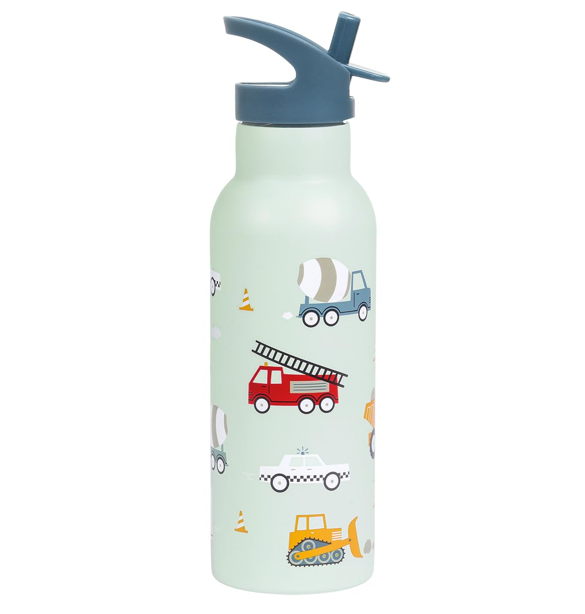 A LITTLE LOVELY COMPANY Botella Infantil para Escuela, Botella de Agua 350ml, Acero Inoxidable, Doble Pared, Con Boquilla y Pajita, Para Niños, 7,3x20cm, Lavado a Mano (Azul suave, 0.5, Litros)