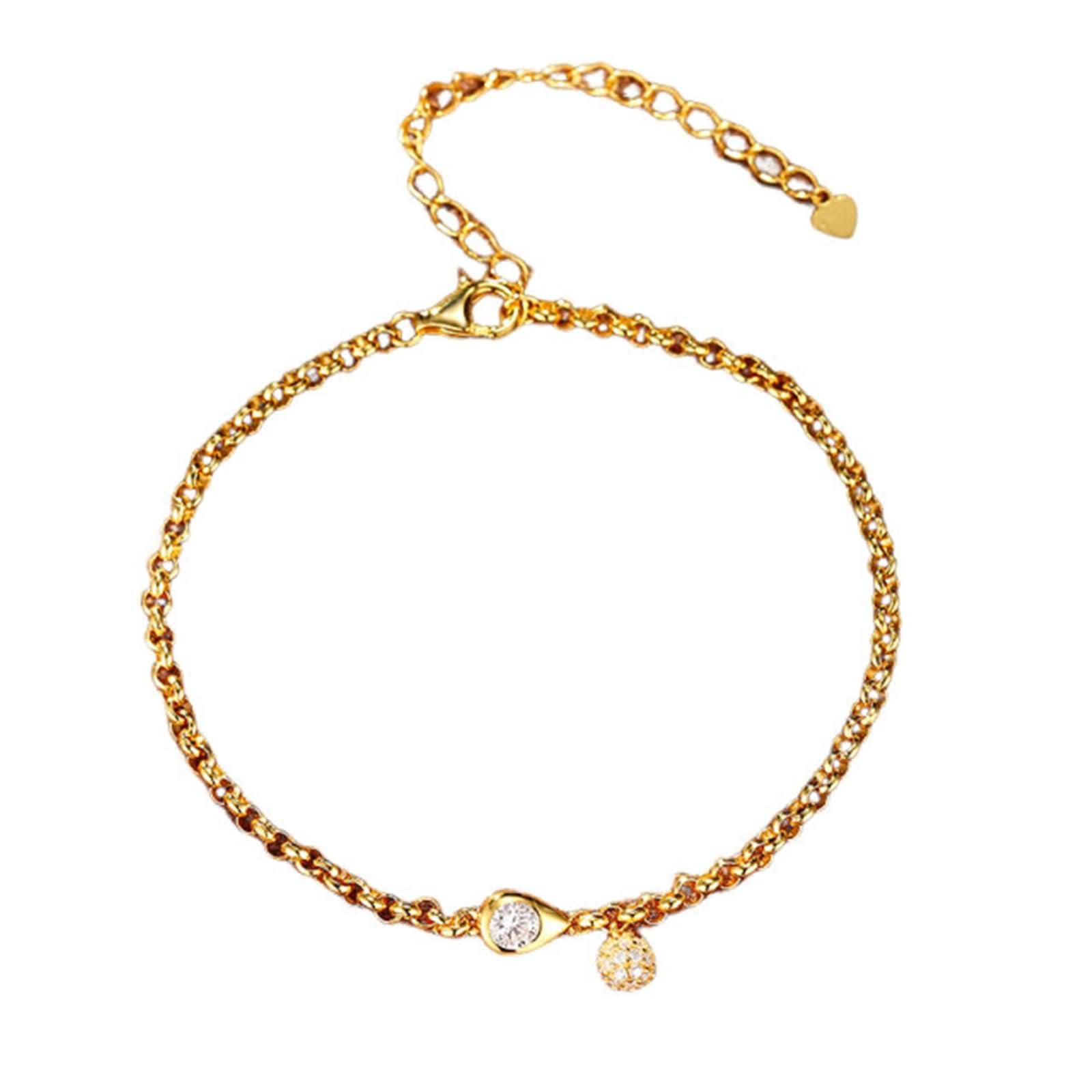 Pulsera de Oro Mujer 9 K / 14 K / 18 K, Gota de Agua y Redondo con Diamante Creado de 0,2 ct, Cadena Extensible 16 CM + 5 CM, Pulsera para Mujer de Oro