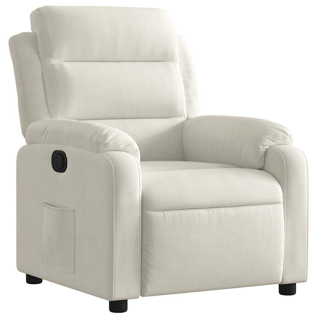 Fauteuil de relaxation manuel crème avec housse en velours, fonction de couchage manuelle jusqu'à 135 degrés, siège et accoudoirs rembourrés épais, poche latérale pratique, cadre en bois