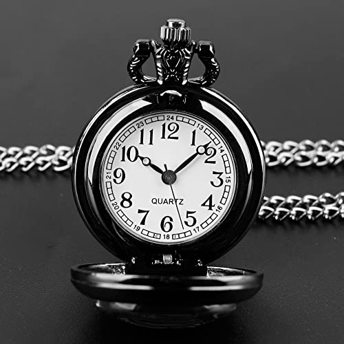 Image of Purple Dragon Design Glass Dome Exquisite Small Black Quartz Pocket Watch with Arabic Numerals Dial and Chain Ideal Gift for Any Occasion