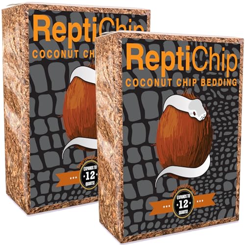 ReptiChip Reptile Bedding Loose Coconut Chip 12 Quart 2 Pack Coco Husk Substrate Mulch for Snake Habitat, Ball Python Terrarium, Turtle Tanks, Tortoise Enclosure