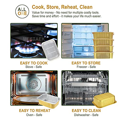 Mestaek 9"X 6.5" Sturdy Aluminum Foil Pans With Lids (5 Pack), 2X Thicker Heavy Duty For Oven Stove Grill Microwavable Cooking, Baking, Reusable Dishwasherable Disposable Foil Pan, Pot, Container 47Oz #TOP1