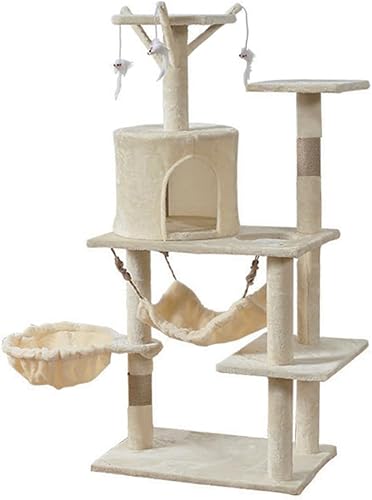 ALANES Cat Tree with Large Hammock, Multi-Level Cat Tower for Indoor Cats, Cat Condo with Sisal-Covered Scratching Posts (Beige)