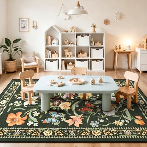 Tapete Vintage Floral 3x5 Antideslizante y Lavable miniatura 3