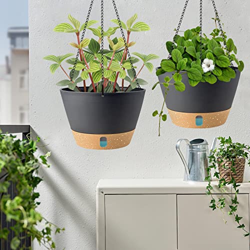 Demaciya Hanging Planters For Indoor Plants, 8 Inch Hanging Basket Plant Pots With 3 Hooks Modern Flower Pots Set Of 2 With Drainage Hole And Tray For Home, Garden, Outdoor Décor #TOP5