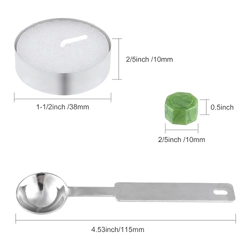 Miniatura 9 de FEPITO 300 piezas de cuentas de cera de sellado octágono de bronce con 3 velas de té y 1 cuchara de fusión de cera para sellado de sellos de cera