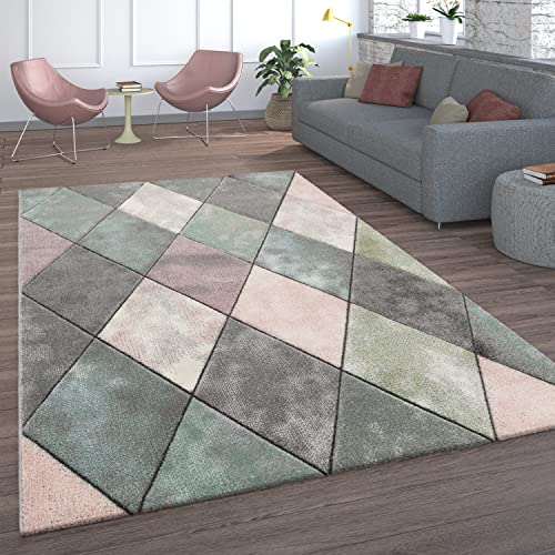Moderner Wohnzimmer Teppich Matrix Design Kurzflor Meliert Grau Anthrazit Creme
