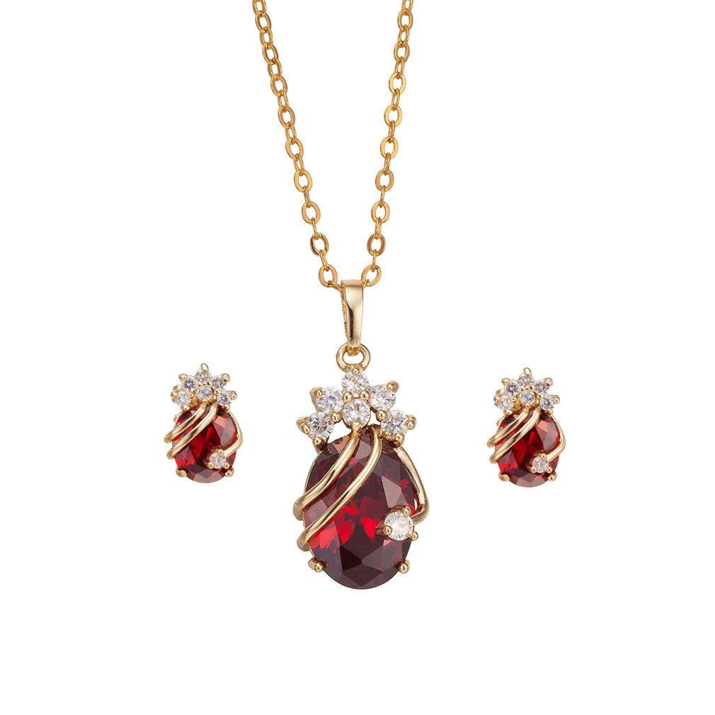 YAZILIND 18K Chapado en Oro Conjunto de la joyería de la Boda Colgante Encanto Collares Stud Pendientes para Mujer niñas(Rojo)