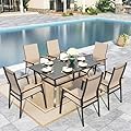 Sophia & William Patio Table and Chairs Set 7 Pieces, 6 Aluminium Patio Dining Chairs with 60" x 38" Metal Dining Table, Stackable and Easy to Move for Outdoor Garden Lawn (Beige)