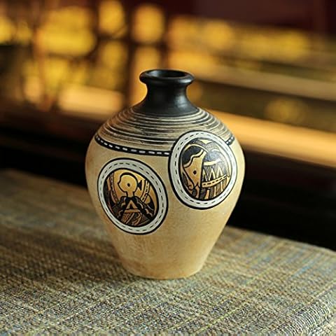 ExclusiveLane 'Madhubani' Terracotta Vase | Matki Shaped Handpainted Vase for Living Room | Flower Vase Center Pieces | Home Decorative Accents | Ideal Gift for Occasions | 6 inch - White & Gold Cover