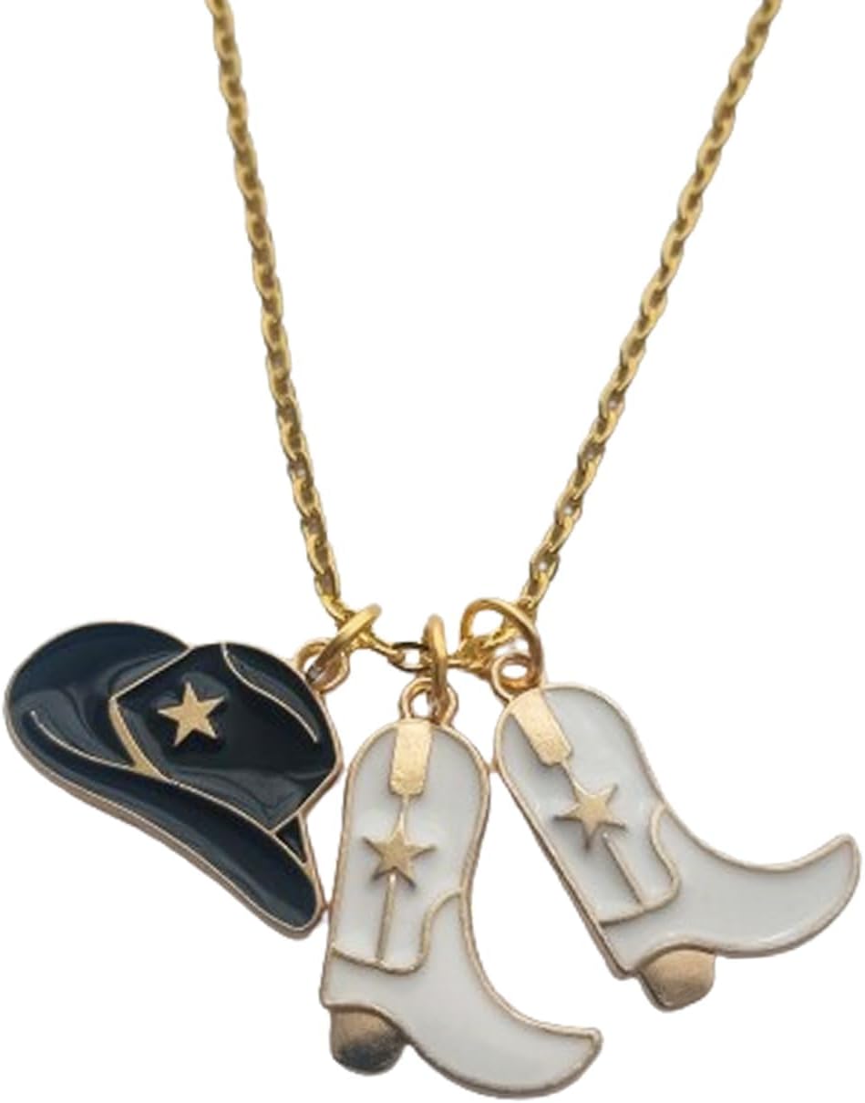 Cute Cowboy Pendant Necklace for Men Women, Handmade Cowboy Hat and Boots Charm Necklace for Western Style Lover