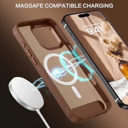 Image of GUAGUA Case for iPhone 16 Pro Max with Invisible Kickstand, Satin Skin Feel Matte Anti-Scratch, Slim Military-Grade Shockproof Semi-Transparent Cover for iPhone 16 Pro Max 6.9 inch, Brown