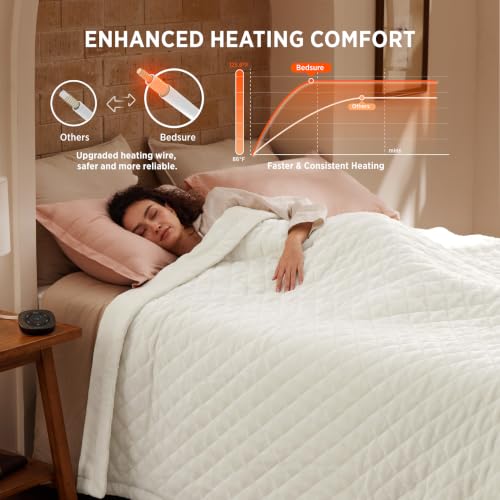Image of Bedsure Quilted Heated Blanket Twin, Warm Filled Electric Blanket, Ivory