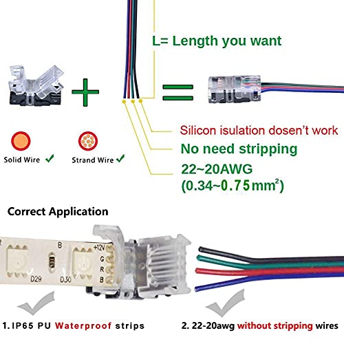 Supernight 10 Packs 4 Pin Led Strip Connectors, Led Connectors For Waterproof 0.39In / 10Mm Rgb 5050 Led Strip Lights, Strip To Strip, Strip To Wire Led Lights Connector Good Connection #TOP15