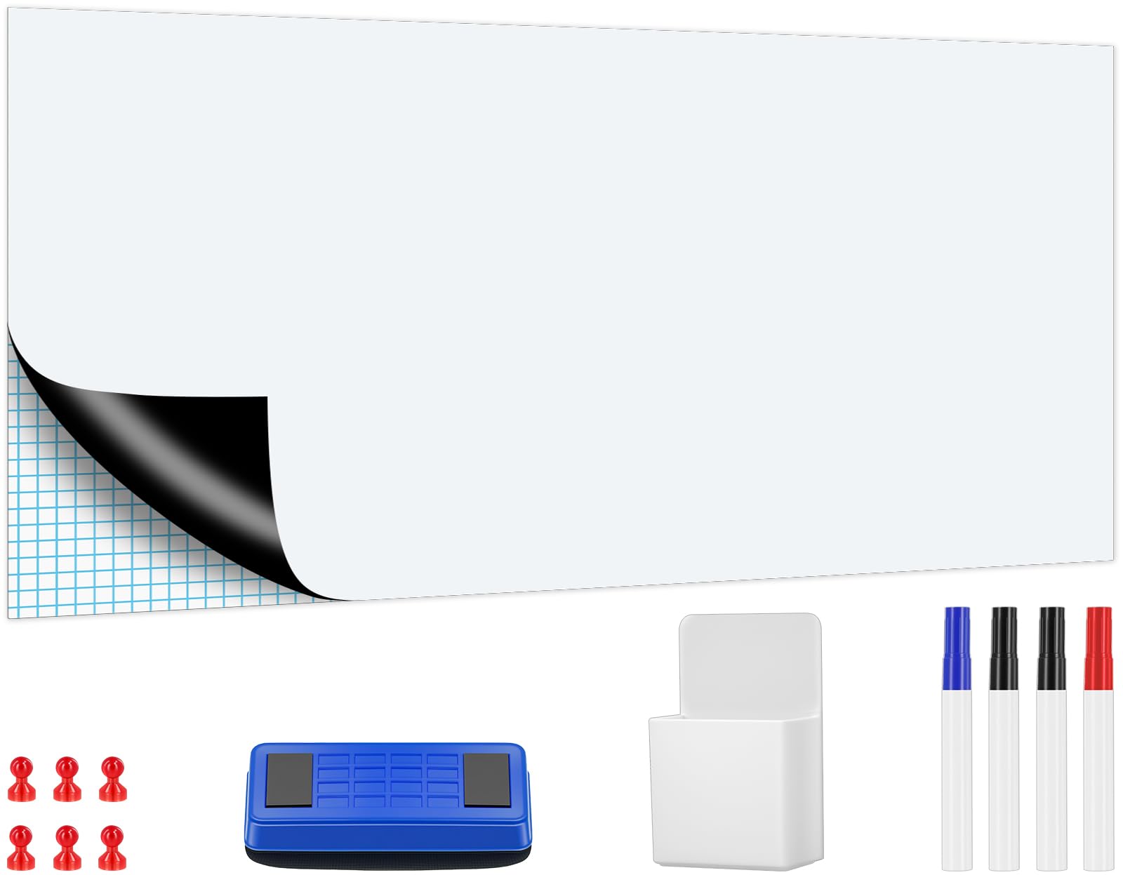 Whiteboard Folie 60x120 cm Magnetisch Selbstklebend Whiteboard Folie,Abwischbare DIY Magnetisches Enthält 4 Marker, 6 Magnete und einen Schwamm