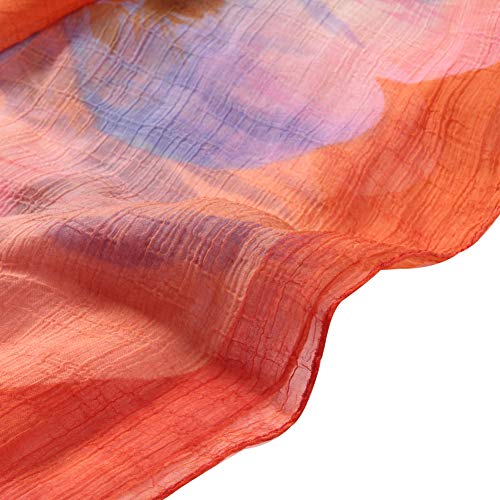 Wamsoft Floral Scarfs Women, Lightweight Scarf Shawl, Fashion Watercolor Flower Chiffon Scarf, Sheer Beach Coverup Shoulder Scarf, Thin Large Shawl Orange Red #TOP6