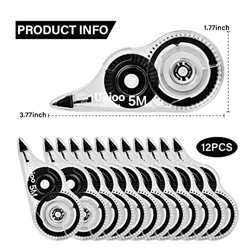 Unjoo White Correction Tape, For school, Office,12pack, 5M/196"x0.2",Black - Image 2