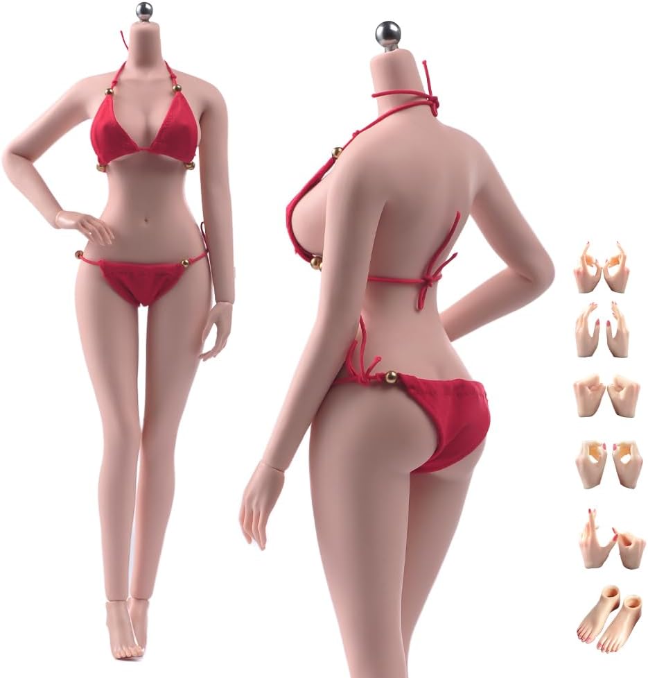 1/6 Scale Female Body,12inch Super Flexible Plump Body Type Female Figure with Detachable Feet Hand Shapes Seamless Miniature Action Figure Collectible (240101T Tan Skin)
