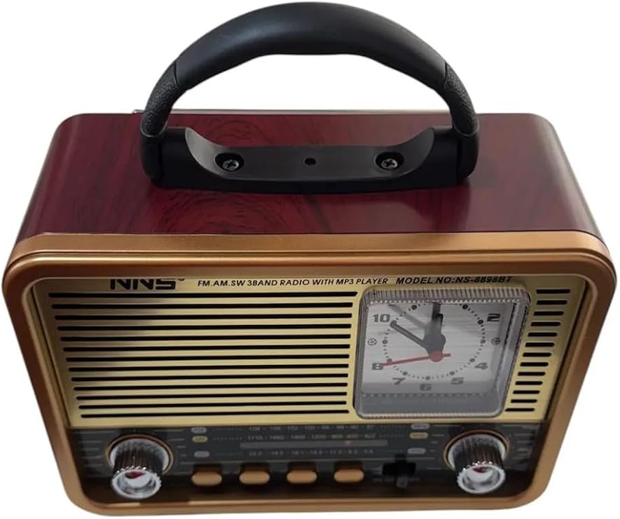 NS-8898BT Nostaljik Radyo Analog Saatli FM Radyo Bluetooth Hoparlör USB TF AUX MP3 Çalar