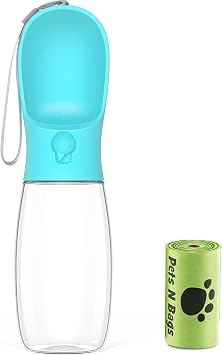 Dog Water Bottle - Dog Water Dispenser for Walking with Dog Waste Bag, Portable Pet Water Bottle for Travel, BPA Free Water Bottle for Cat, Rabbit,Puppy and Other Animals 19 Oz