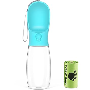 Dog Water Bottle - Dog Water Dispenser for Walking with Dog Waste Bag, Portable Pet Water Bottle for Travel, BPA Free Water Bottle for Cat, Rabbit,Puppy and Other Animals (19 Oz)