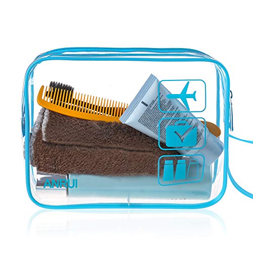 3pcs Clear Toiletry Bag, TSA-Approved Clear Travel Toiletry Bag With Handle Strap, ANRUI Airline Kit 3-1-1 small Clear Bags Toiletries & Cosmetics Organizer Carry-On Luggage for Women and Men - Blue