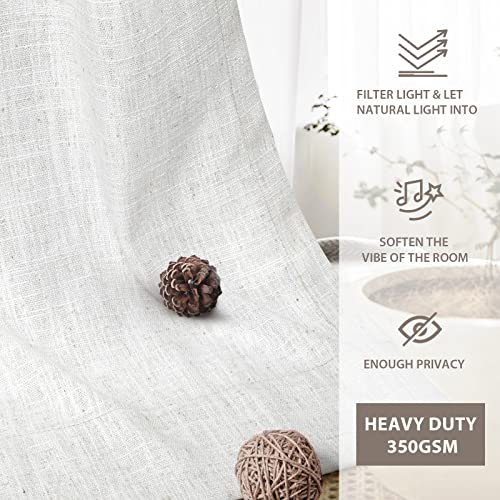 Zeerobee Linen Curtains For Living Room/Bedroom Semi Sheer Linen Curtains 96 Inches Long 2 Panels Set Textured Natural White Window Curtains & Drapes Light Reducing Privacy Curtains, W50 X L96, White #TOP5