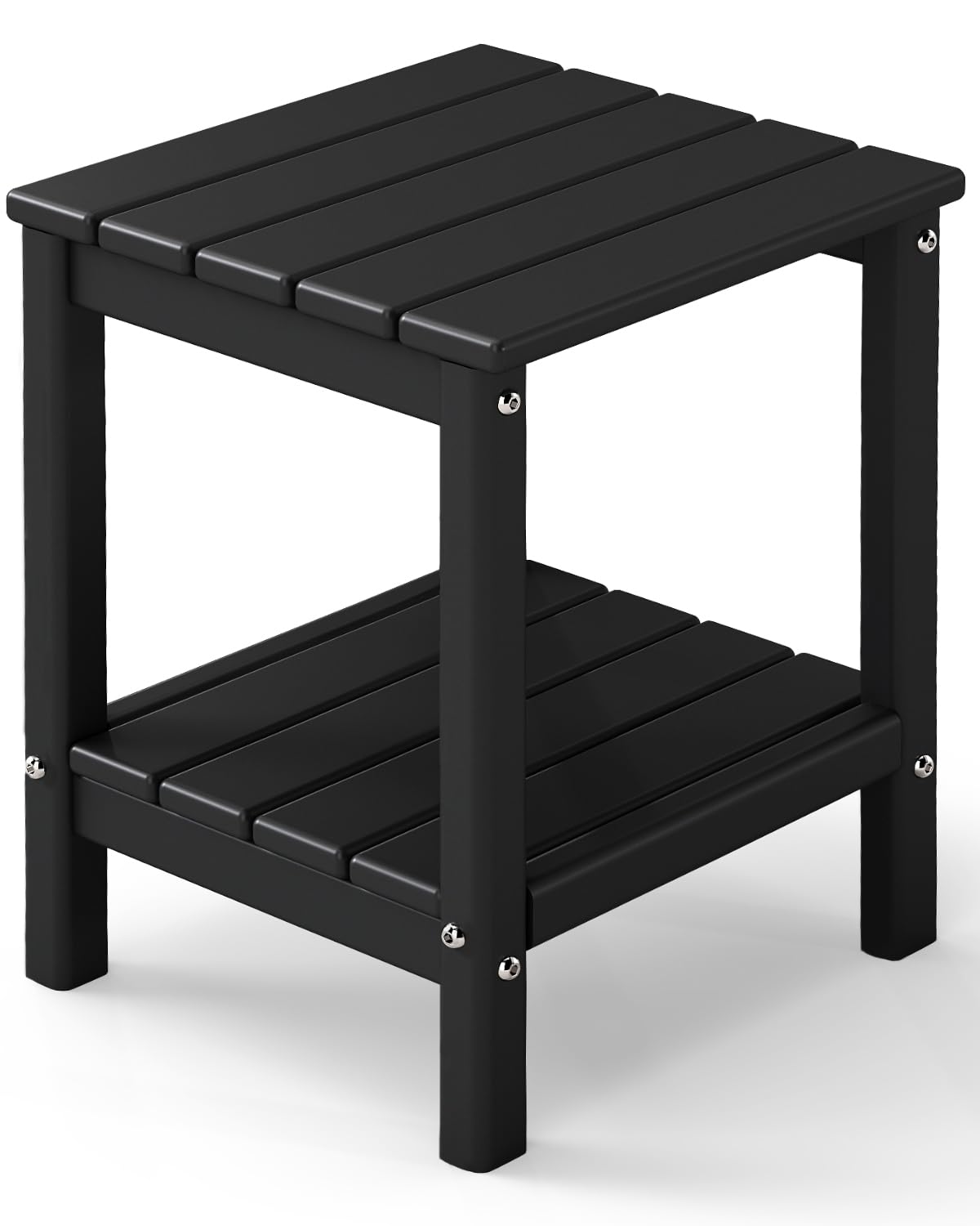GREENVINES Outdoor Side Table, HDPE 2-Tier Adirondack Tables, Black | End Tables w/ Stora…